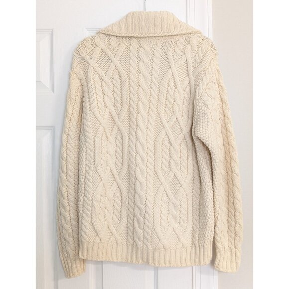 Aran Craft Ivory Merino Wool Zip Cardigan Sweater Cable Knit Fisherman Sz XL - Picture 6 of 11
